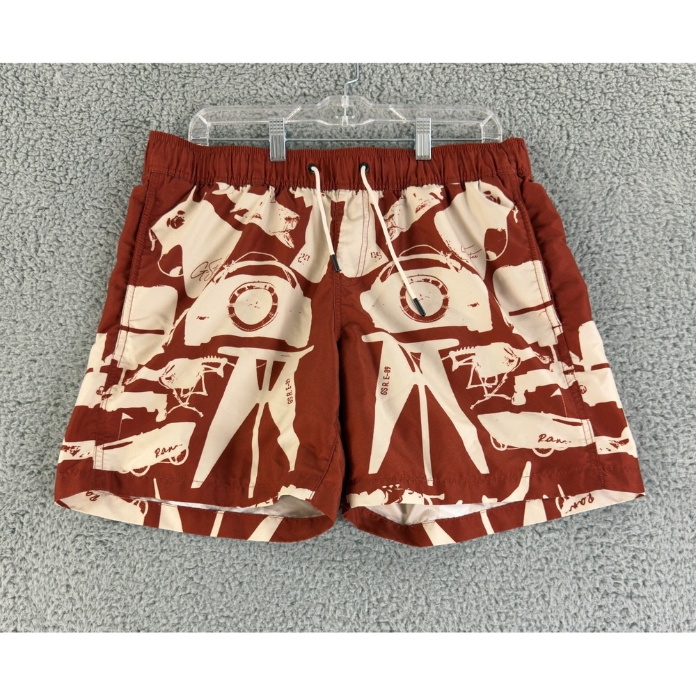 G-Star Dirik Small‎ Objects Allover Swim Shorts Mens Large Brown Beach Surf